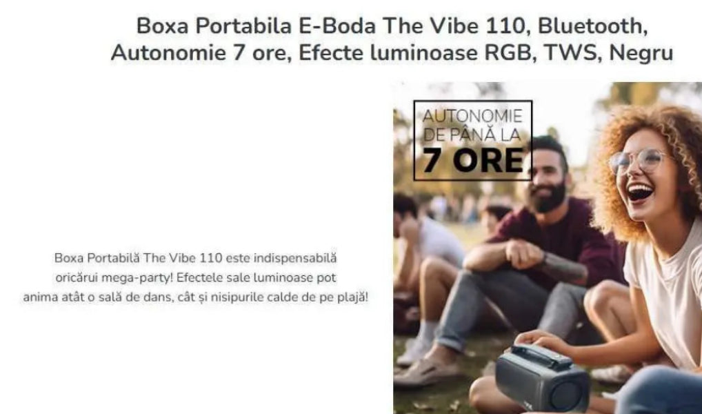 Boxă Portabilă E-Boda, The Vibe 110, Neagră - FIDELORIS