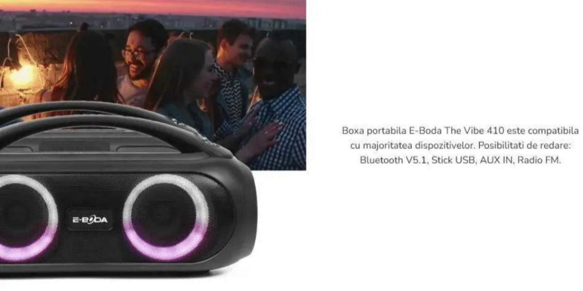 Boxă Portabilă E-Boda, The Vibe 410, Neagră - FIDELORIS