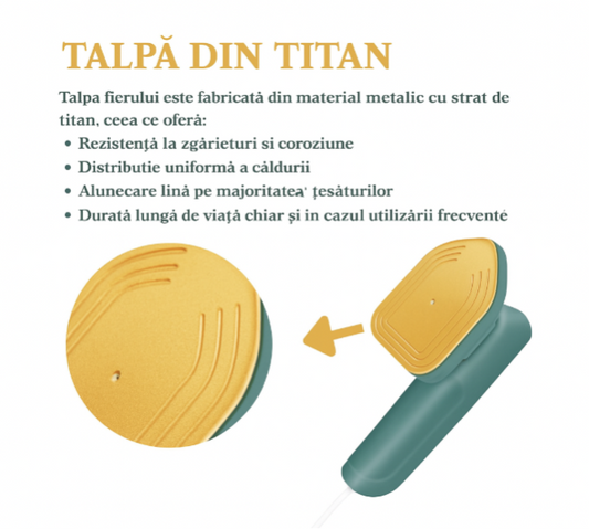 Mini Fier de Călcat Portabil cu Talpă din Titan, Verde