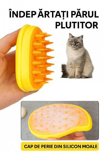 Perie 3 în 1 pentru Animale de Companie cu Aburi, Pulverizator și Dozator Integrat