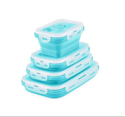 Set 4 Caserole Pliabile Dreptunghiulare din Silicon Alimentar cu Capace Etanșe