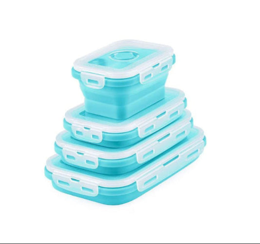 Set 4 Caserole Pliabile Dreptunghiulare din Silicon Alimentar cu Capace Etanșe