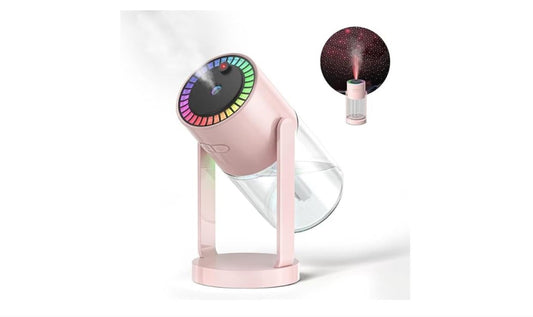 Umidificator de Aer Ultrasonic cu Lumină de Noapte și Proiecție Cer Înstelat, 280 ml, Roz