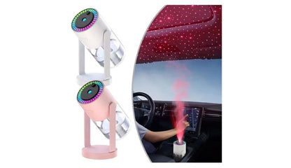 Umidificator de Aer Ultrasonic cu Lumină de Noapte și Proiecție Cer Înstelat, 280 ml, Roz